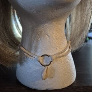 Neutral Beige Suede Choker Necklace with Shell Pendant